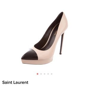 SAINT LAURENT BEIGE JANIS CAP-TOE PLATFORM PUMP